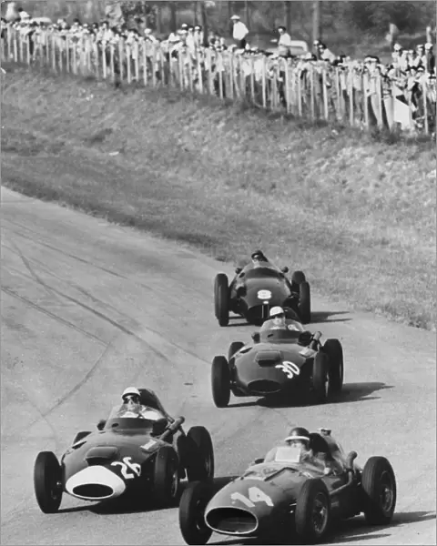Italian Grand Prix 1958, Moss in Vanwall leads Hawthorns Ferrari. Creator: Unknown