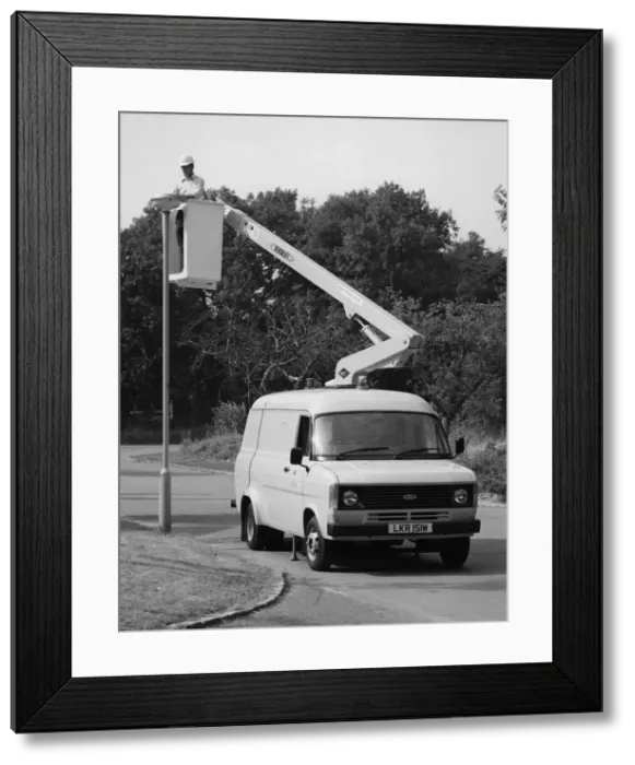 Framed Print : 1981 Ford Transit 190 van with extending boom. Creator: Unknown Framed Print : 1981 Ford Transit 190 van with extending boom. Creator: Unknown