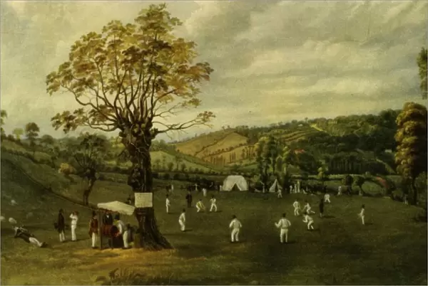 Cricket Match Between Nottingham and Leicester, c. 1829, (1947). Creator: Unknown