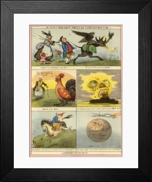 Framed Print : Caricatures of London newspapers, 1833, (1945). Creator: Unknown Framed Print : Caricatures of London newspapers, 1833, (1945). Creator: Unknown