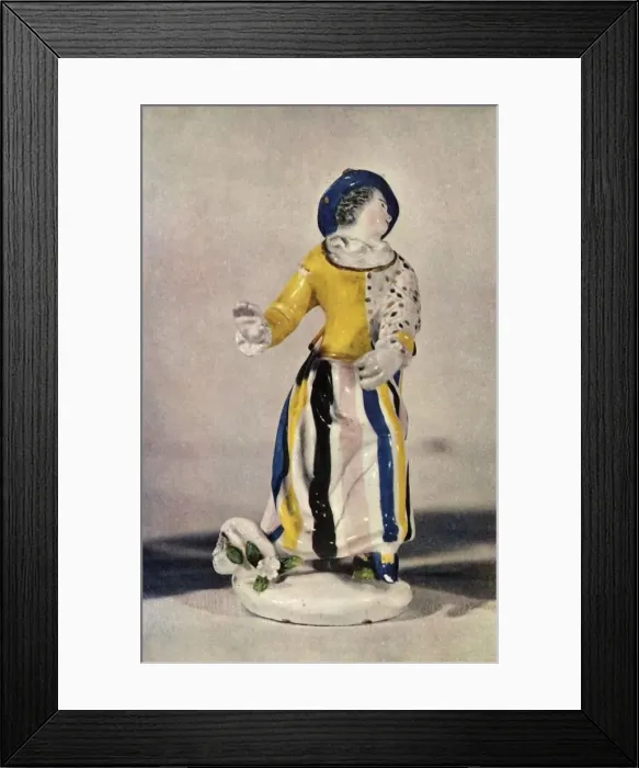 Framed Print : A Worcester Figure of a Lady in a Blue Hat with Yellow Jacket... c1765, (1944) Framed Print : A Worcester Figure of a Lady in a Blue Hat with Yellow Jacket... c1765, (1944)