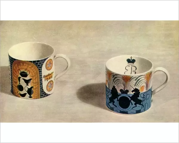 Two Wedgwood Mugs Designed by Eric Ravilious, 1944. Creator: Unknown