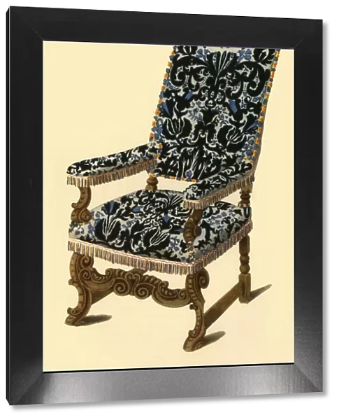 17th century chair with raised velvet fabric, 1836, (1946). Creator: Henry Shaw