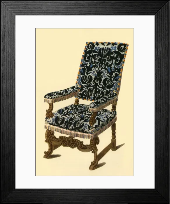 Framed Print : 17th century chair with raised velvet fabric, 1836, (1946). Creator: Henry Shaw Framed Print : 17th century chair with raised velvet fabric, 1836, (1946). Creator: Henry Shaw