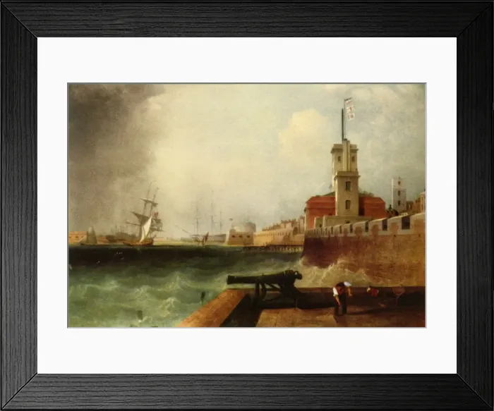 Framed Print : High tide below the Battery, Portsmouth Harbour, 1846, (1942). Creator: John Lynn Framed Print : High tide below the Battery, Portsmouth Harbour, 1846, (1942). Creator: John Lynn