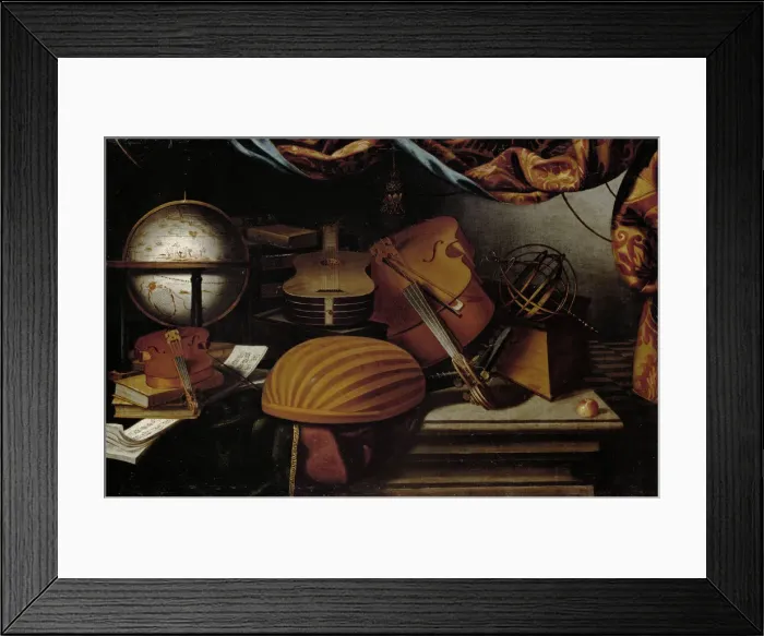 Framed Print : Still Life with Musical Instruments, Globe and Armillary Sphere, 17th century. Creator: Baschenis Framed Print : Still Life with Musical Instruments, Globe and Armillary Sphere, 17th century. Creator: Baschenis
