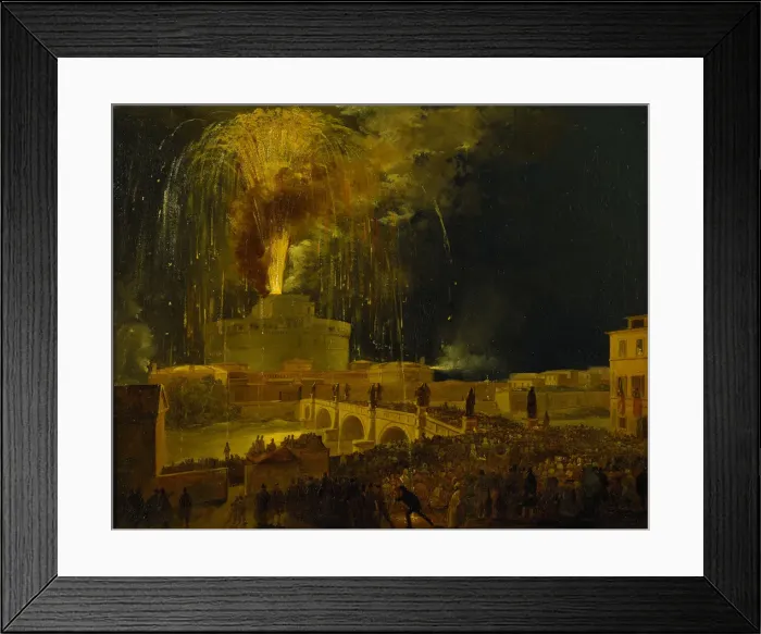 Framed Print : La Girandola: Fireworks at Castel Sant Angelo in Rome, 1830s. Creator: Caffi, Ippolito (1814-1866) Framed Print : La Girandola: Fireworks at Castel Sant Angelo in Rome, 1830s. Creator: Caffi, Ippolito (1814-1866)