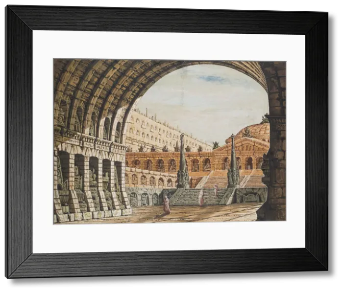 Framed Print : Entrance arch with obelisks. Creator: Basoli, Antonio (1774-1843)