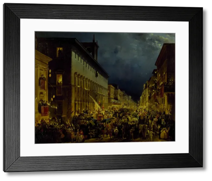 Framed Print : The Moccoli Evening in Rome, 1834. Creator: Caffi, Ippolito (1814-1866) Framed Print : The Moccoli Evening in Rome, 1834. Creator: Caffi, Ippolito (1814-1866)