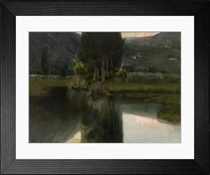 Framed Print : Lake with cypresses and houses, 1923. Creator: Wolf Ferrari, Teodoro (1878-1945) Framed Print : Lake with cypresses and houses, 1923. Creator: Wolf Ferrari, Teodoro (1878-1945)