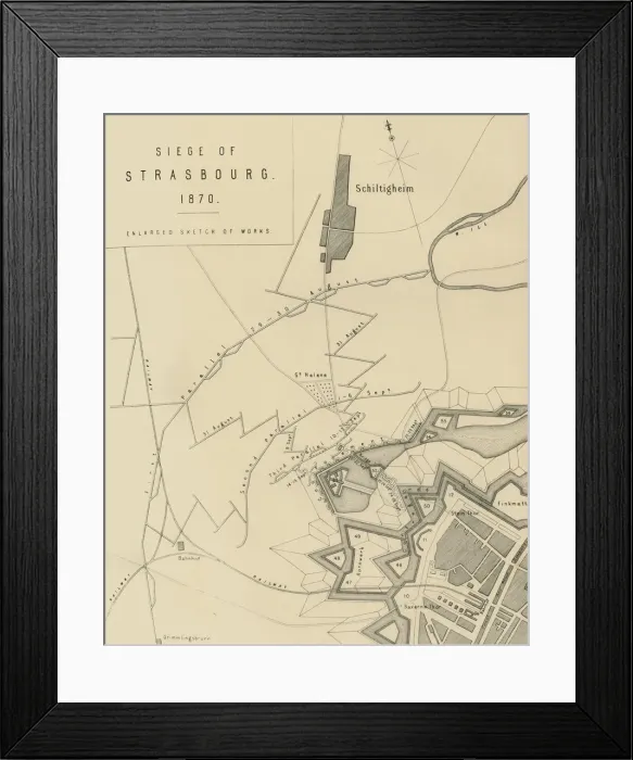 Framed Print : Map of the Siege of Strasbourg, 1870, (c1872). Creator: R. Walker Framed Print : Map of the Siege of Strasbourg, 1870, (c1872). Creator: R. Walker
