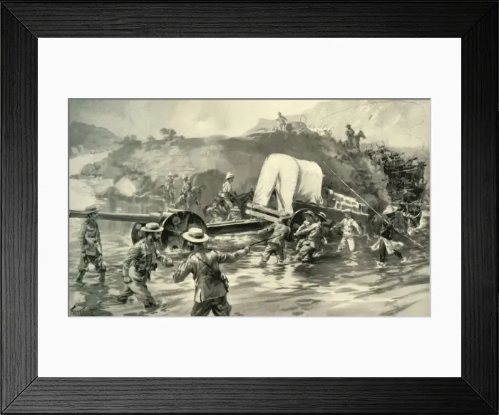 Framed Print : Taking the 4. 7 Naval Gun Across The Tugela, 1900. Creator: Joseph Finnemore Framed Print : Taking the 4. 7 Naval Gun Across The Tugela, 1900. Creator: Joseph Finnemore