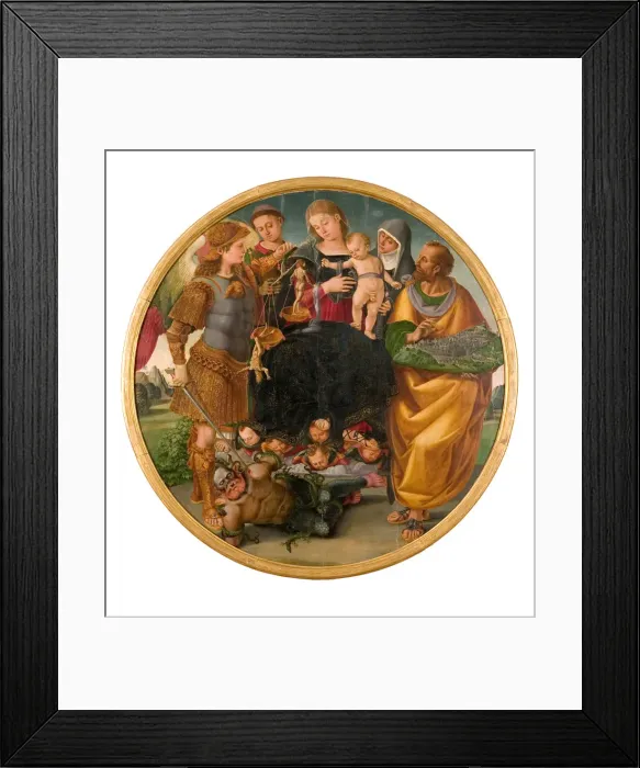Framed Print : Madonna and Child between Saints (Tondo Signorelli), 1510-1515. Creator: Signorelli Framed Print : Madonna and Child between Saints (Tondo Signorelli), 1510-1515. Creator: Signorelli