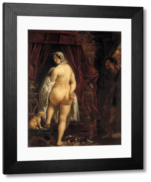 Framed Print : King Candaules of Lydia showing his wife to Gyges, 1646. Creator: Jordaens, Jacob (1593-1678) Framed Print : King Candaules of Lydia showing his wife to Gyges, 1646. Creator: Jordaens, Jacob (1593-1678)