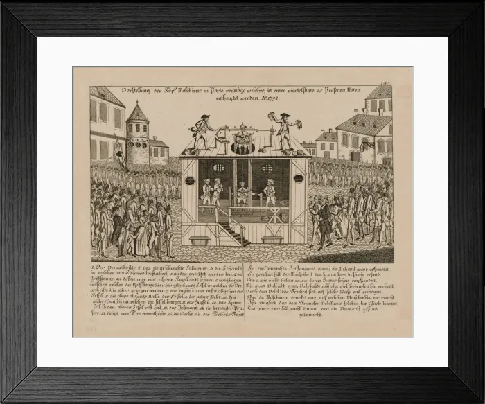 Framed Print : Vorstellung der Kopf-Maschine zu Paris, 1792. Creator: Anonymous