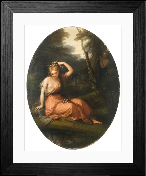 Framed Print : Silvia, decorating herself with flowers while observed by Daphne, 1783. Creator: Kauffmann Framed Print : Silvia, decorating herself with flowers while observed by Daphne, 1783. Creator: Kauffmann