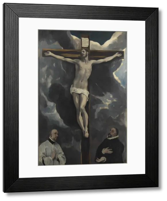 Framed Print : Christ on the Cross adored by two Donor, End of 16th cen Creator: El Greco, Dominico (1541-1614) Framed Print : Christ on the Cross adored by two Donor, End of 16th cen Creator: El Greco, Dominico (1541-1614)