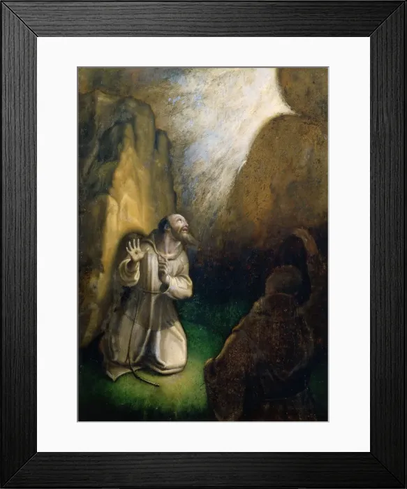 Framed Print : Saint Francis receiving the Stigmata. Creator: Muziano, Girolamo (1528-1592) Framed Print : Saint Francis receiving the Stigmata. Creator: Muziano, Girolamo (1528-1592)