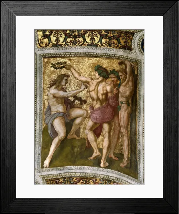 Framed Print : Marsyas and Apollo. (Ceiling Fresco in Stanza della Segnatura), ca 1510-1511. Creator Framed Print : Marsyas and Apollo. (Ceiling Fresco in Stanza della Segnatura), ca 1510-1511. Creator