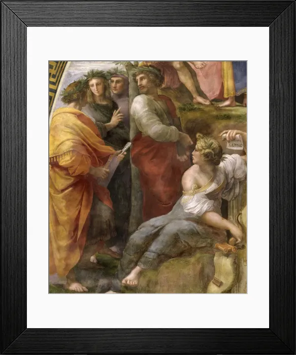 Framed Print : The Parnassus. Detail. (Fresco in Stanza della Segnatura), ca 1510-1511. Creator: Raphael Framed Print : The Parnassus. Detail. (Fresco in Stanza della Segnatura), ca 1510-1511. Creator: Raphael