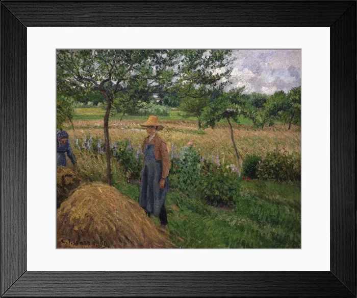 Framed Print : Gardener standing by a haystack, overcast sky, Eragny, 1899. Creator: Pissarro, Camille Framed Print : Gardener standing by a haystack, overcast sky, Eragny, 1899. Creator: Pissarro, Camille