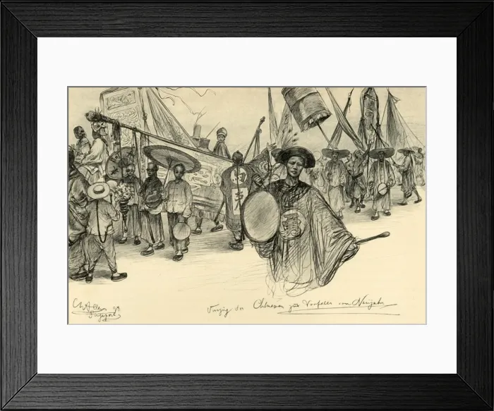 Framed Print : New Year parade, Singapore, 1898. Creator: Christian Wilhelm Allers