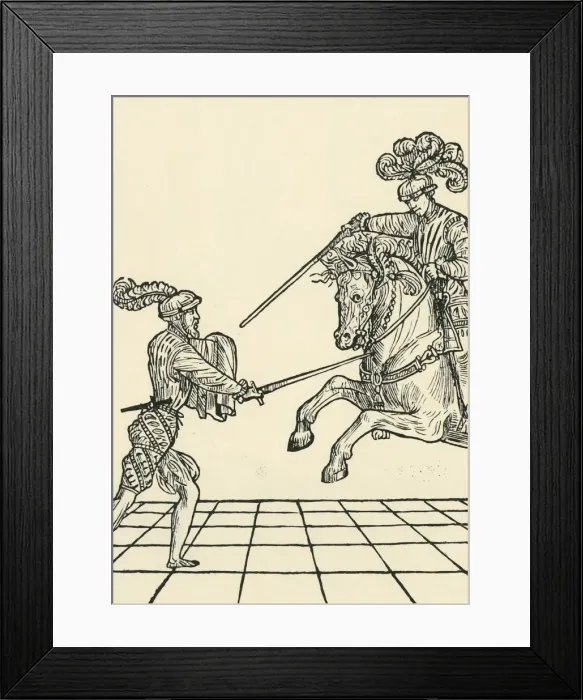 Framed Print : Sword fight between foot-soldier and knight, c1536, (1903). Creator: Unknown