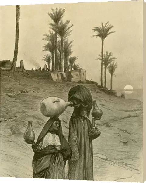 Women carrying water pots on the banks of the Nile, Cairo, Egypt, 1898
