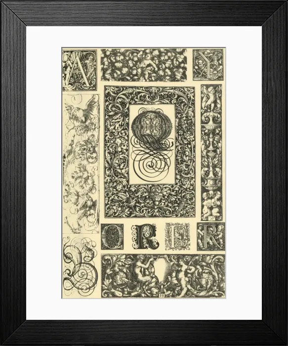Framed Print : German Renaissance typographic ornaments, (1898). Creator: Unknown Framed Print : German Renaissance typographic ornaments, (1898). Creator: Unknown