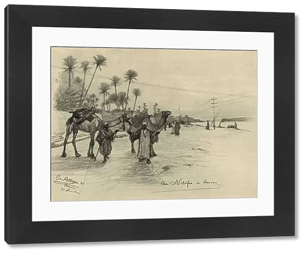 Camel-drivers on the banks of the Nile at Aswan, Egypt, 1898. Creator: Christian Wilhelm Allers