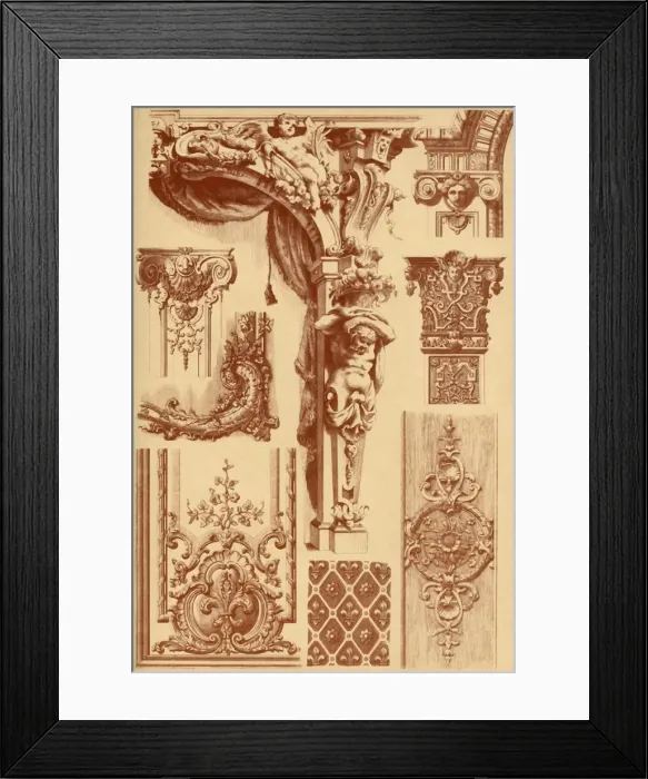 Framed Print : Plaster ornaments, France, 17th and 18th centuries, (1898). Creator: Unknown Framed Print : Plaster ornaments, France, 17th and 18th centuries, (1898). Creator: Unknown