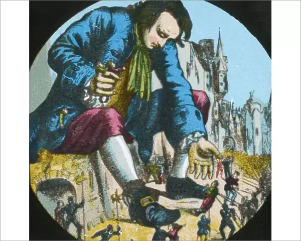 Gulliver frees the ringleaders of an attack against him, lantern slide, late 19th century