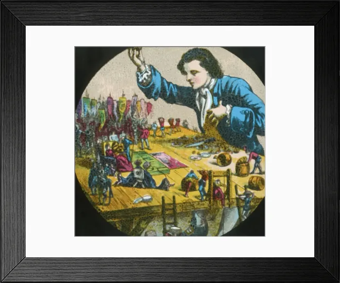 Framed Print : Gulliver with the Lilliputians, lantern slide, late 19th century. Creator: Unknown Framed Print : Gulliver with the Lilliputians, lantern slide, late 19th century. Creator: Unknown