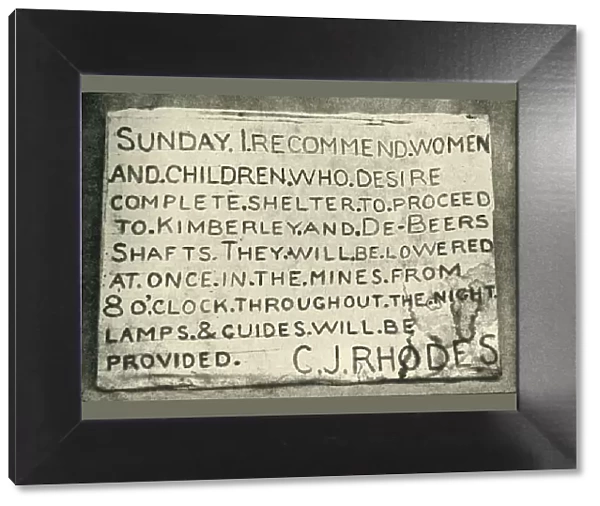 Placard Erected by Mr. Rhodes, 1900. Creator: Hancox
