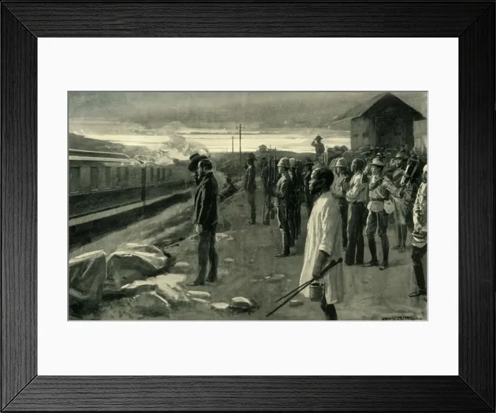 Framed Print : The Train Conveying the Remains of Mr. Rhodes Saluted by the Blockhouse Guards, 1902 Framed Print : The Train Conveying the Remains of Mr. Rhodes Saluted by the Blockhouse Guards, 1902