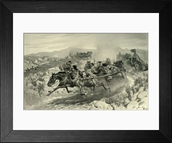 Framed Print : The Disaster at Koornspruit: Driverless Teams Stampeding, 1901. Creator: John Charlton Framed Print : The Disaster at Koornspruit: Driverless Teams Stampeding, 1901. Creator: John Charlton