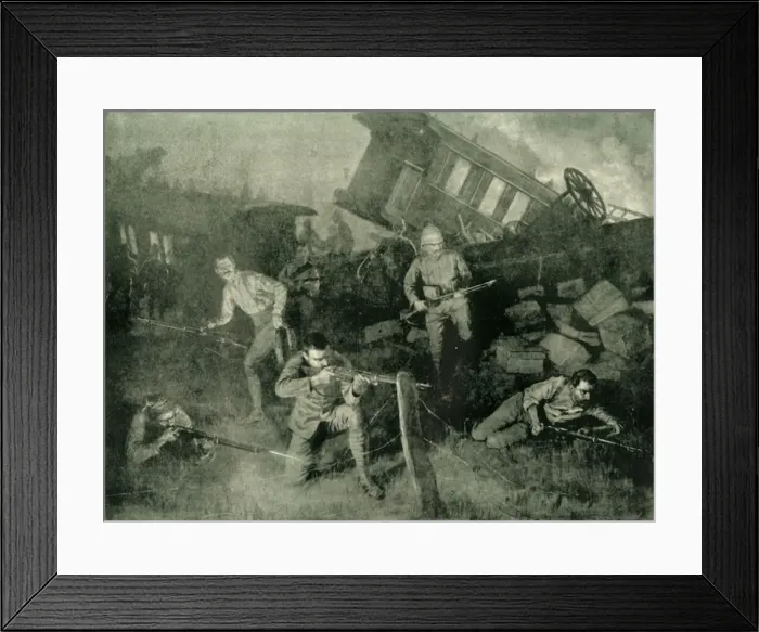 Framed Print : A Night Attack: Defending a Train Derailed by the Boers, 1902. Creator: Frank Dadd Framed Print : A Night Attack: Defending a Train Derailed by the Boers, 1902. Creator: Frank Dadd