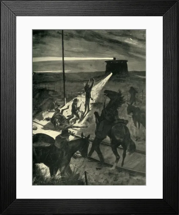 Framed Print : Defeat of a Night Attempt to Cross the Railway, 1902. Creator: Allan Stewart Framed Print : Defeat of a Night Attempt to Cross the Railway, 1902. Creator: Allan Stewart