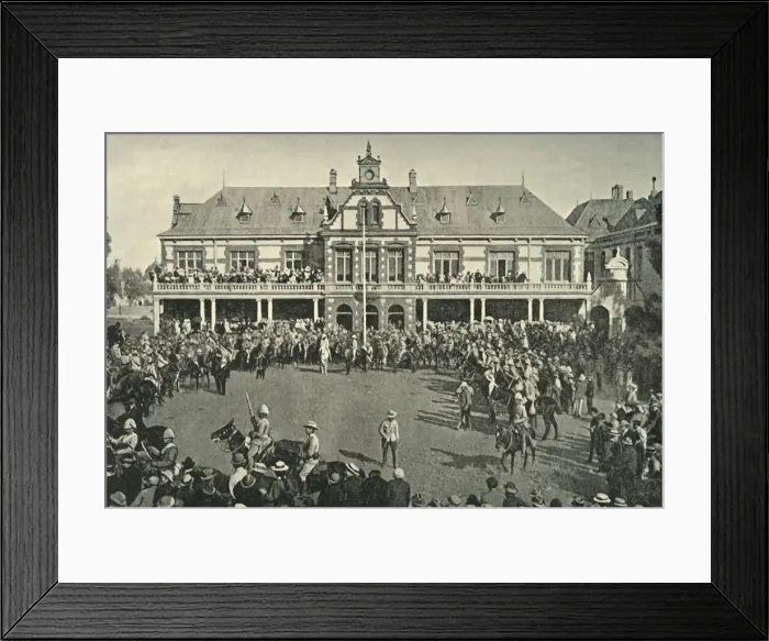 Framed Print : Hauling Down the Transvaal Flag at Johannesburg, 1901. Creator: Lionel James Framed Print : Hauling Down the Transvaal Flag at Johannesburg, 1901. Creator: Lionel James
