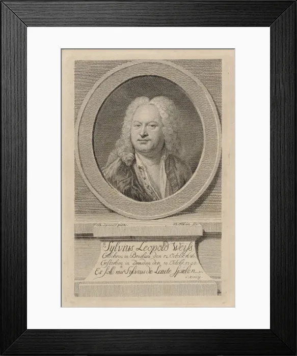 Framed Print : Portrait of Sylvius Leopold Weiss (1686-1750), 1750. Creator: Denner, Balthasar (1685-1749) Framed Print : Portrait of Sylvius Leopold Weiss (1686-1750), 1750. Creator: Denner, Balthasar (1685-1749)