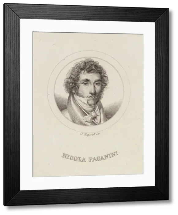Framed Print : Portrait of Niccolo Paganini (1782-1840), 1840. Creator: Caporali, Filippo (1794-1848) Framed Print : Portrait of Niccolo Paganini (1782-1840), 1840. Creator: Caporali, Filippo (1794-1848)