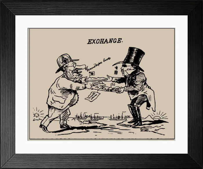 Framed Print : Exchange. The Japan Punch, August 1875, 1875. Creator: Wirgman, Charles (1832-1891)