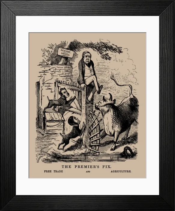 Framed Print : The Premiers Fix. Free Trade and Agriculture (Peel between Free Trade and Protection), April 1845 Framed Print : The Premiers Fix. Free Trade and Agriculture (Peel between Free Trade and Protection), April 1845