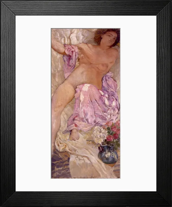 Framed Print : Nude with flowers, 1910. Creator: De Carolis, Adolfo (1874-1928) Framed Print : Nude with flowers, 1910. Creator: De Carolis, Adolfo (1874-1928)