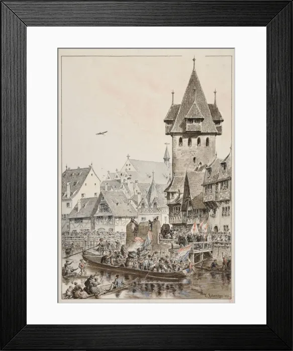 Framed Print : Arrival of Zurichers in Strasbourg in 1576, 1893. Creator: Schweitzer, Emile (1837-1903) Framed Print : Arrival of Zurichers in Strasbourg in 1576, 1893. Creator: Schweitzer, Emile (1837-1903)