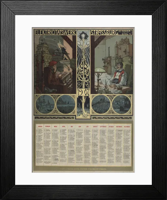 Framed Print : Electricity plant Strasbourg. Calendar for the year 1907, 1906. Creator: Schnug, Leo Framed Print : Electricity plant Strasbourg. Calendar for the year 1907, 1906. Creator: Schnug, Leo