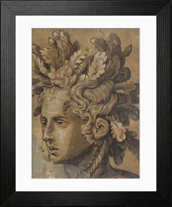 Framed Print : Dryad Head (After Frans Floris), ca 1555. Creator: Gietleughen, Joos van (active between 1555