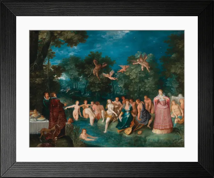 Framed Print : Diana and her nymphs bathing, with a stag hunt in the background, ca 1606. Creator: Francken Framed Print : Diana and her nymphs bathing, with a stag hunt in the background, ca 1606. Creator: Francken