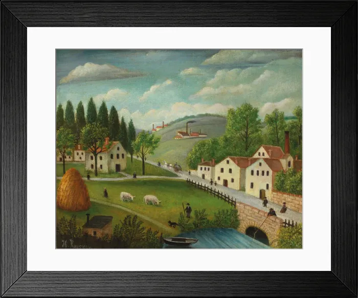 Framed Print : Pastoral landscape with stream, fisherman and strollers, ca 1877-1880. Creator: Rousseau Framed Print : Pastoral landscape with stream, fisherman and strollers, ca 1877-1880. Creator: Rousseau