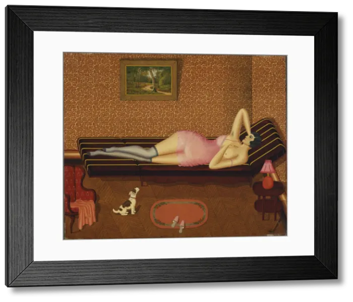 Framed Print : Summer Siesta (Woman Lying), 1933. Creator: Peyronnet, Dominique (1872-1943) Framed Print : Summer Siesta (Woman Lying), 1933. Creator: Peyronnet, Dominique (1872-1943)